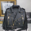 Vegan leather motorcycle jacket backpack with fringe